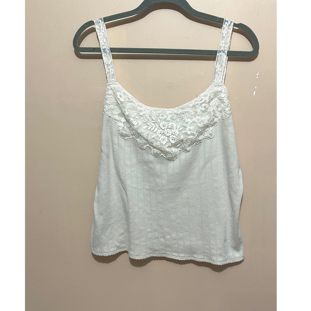 i.e. Relaxed Woman Cream Delicate Lace Trim Tank Top Sleeveless Cami Fairy 1X